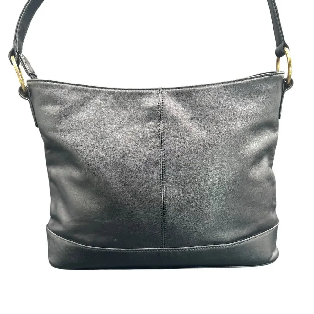 Giani Bernini Black Leather Shoulder Bag Gold Hardware Classic Hobo Purse